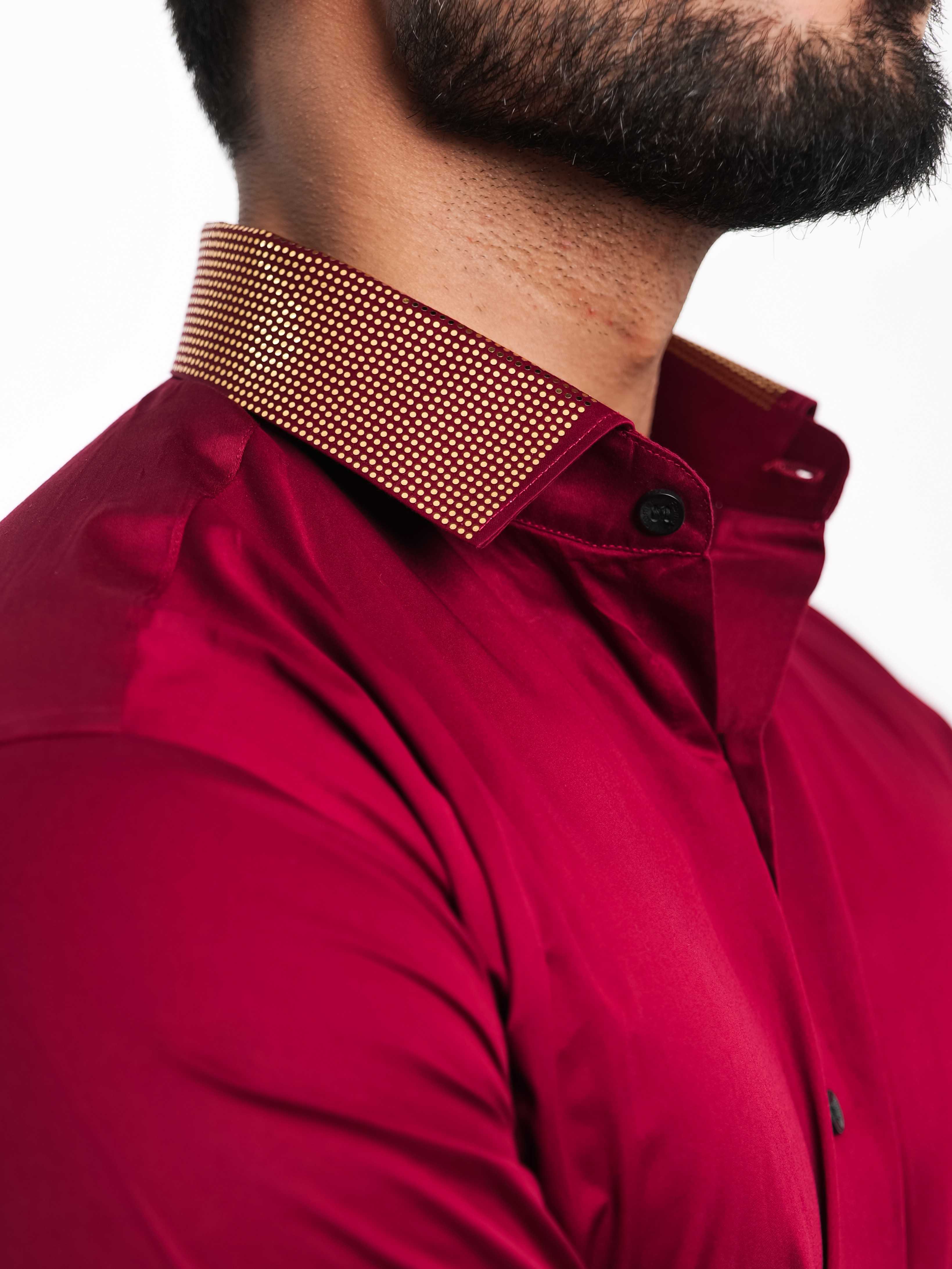MAROON COLLAR SEQUENCE DESIGNER SHIRT FOR MEN'S