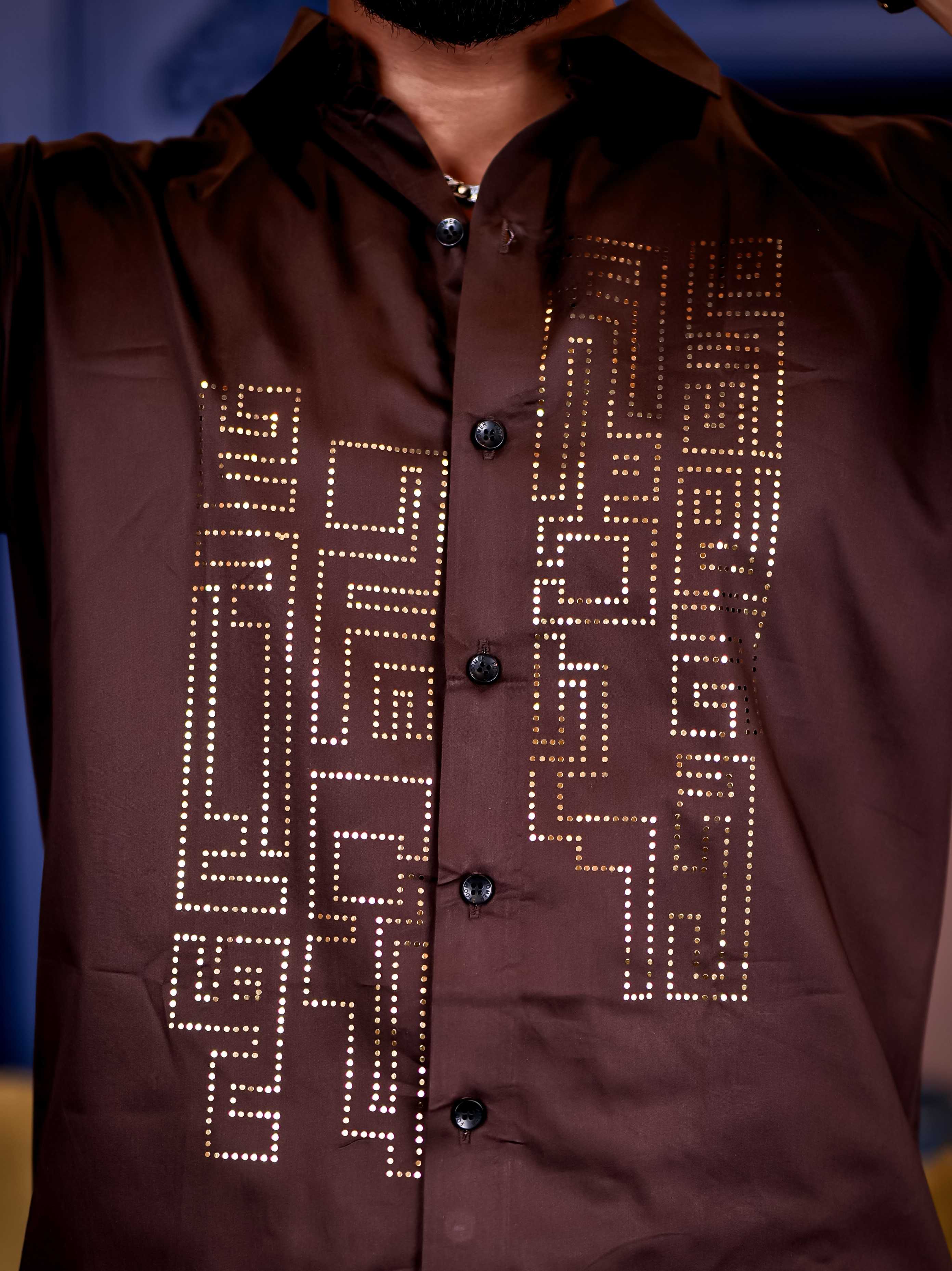 Brown Sequence Club Wear Satin Cotton Party Shirt