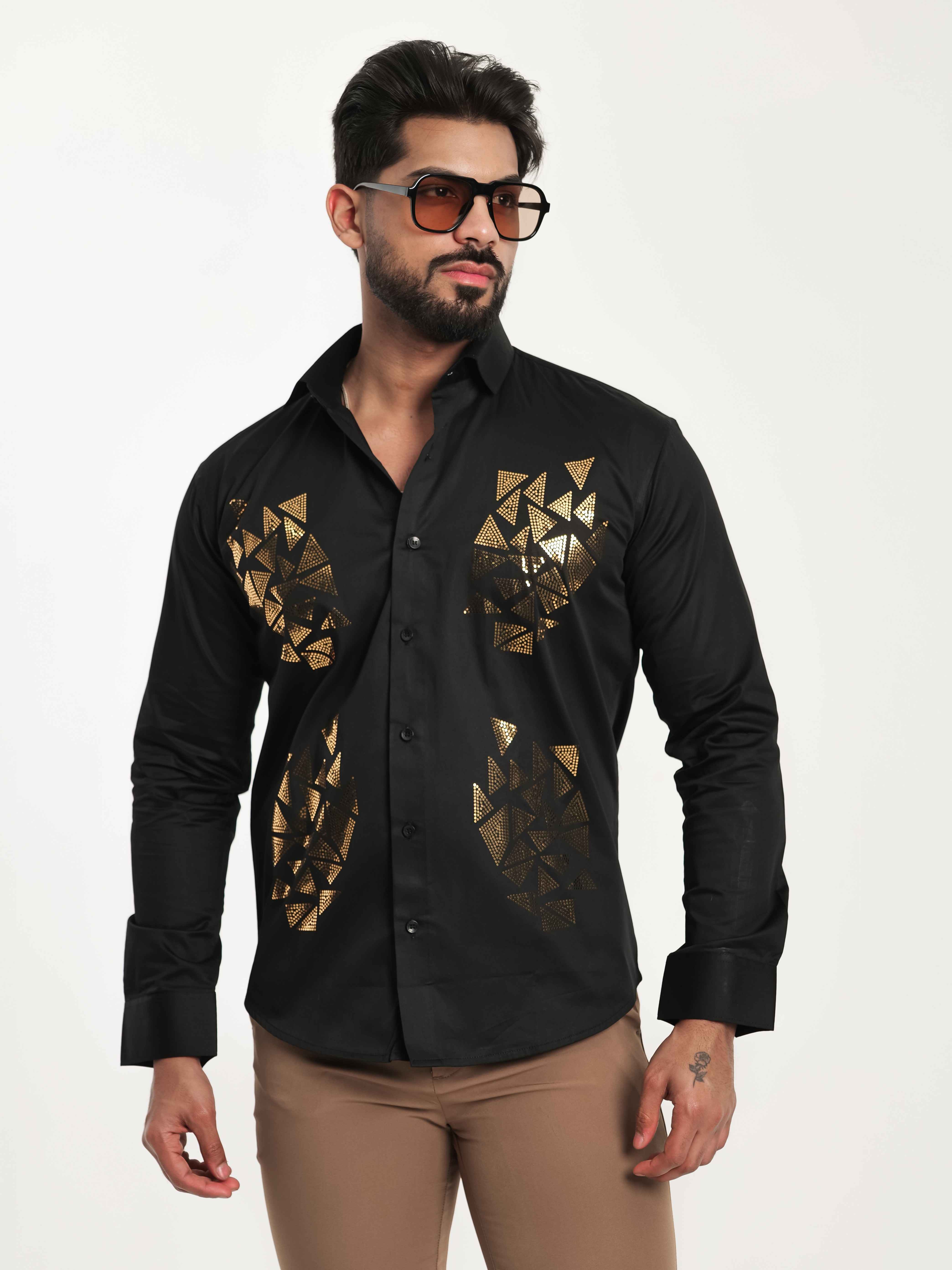 BLACK SEQUENCE DESIGNER SHIRT FOR MEN'S