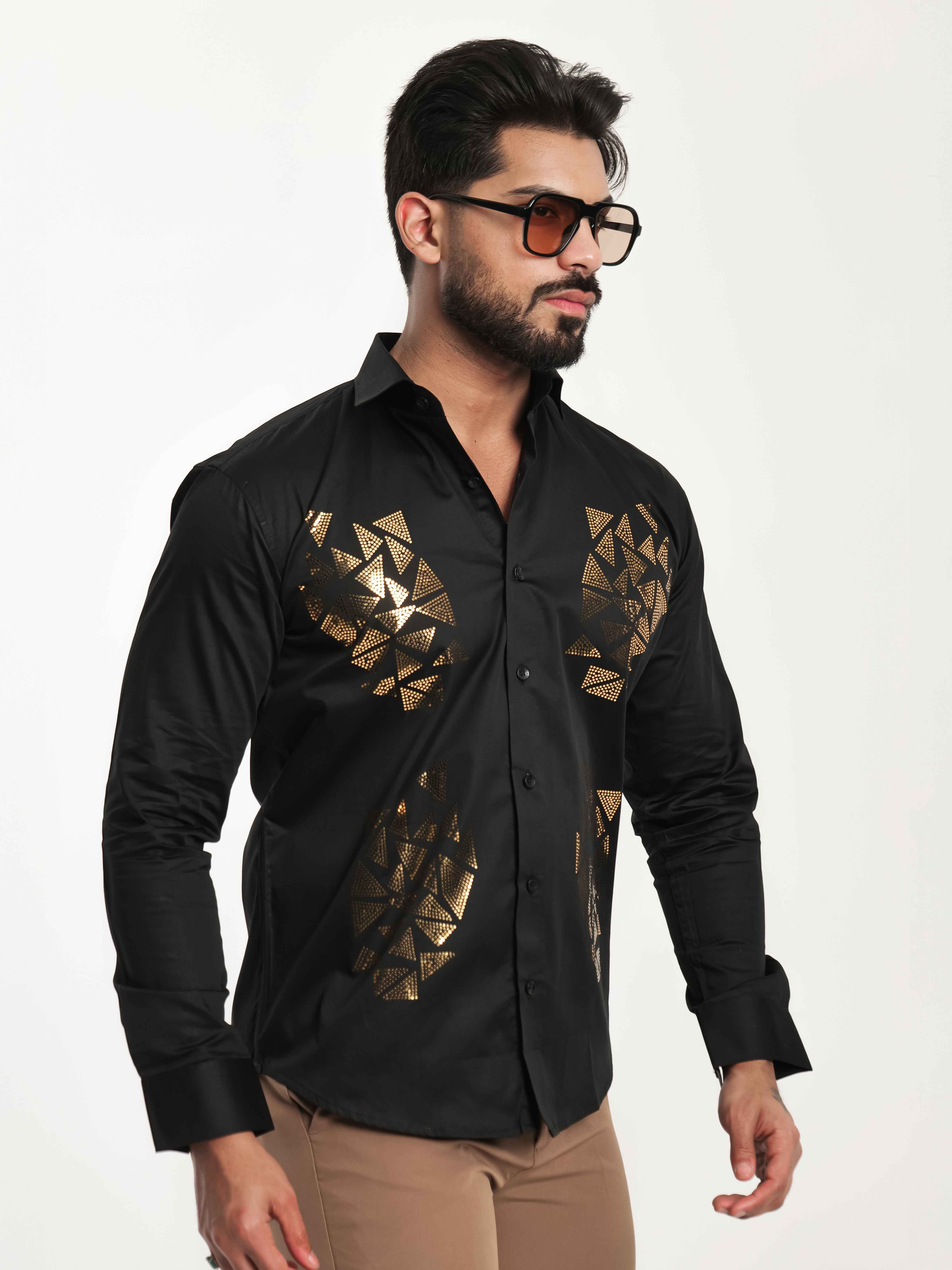 BLACK SEQUENCE DESIGNER SHIRT FOR MEN'S