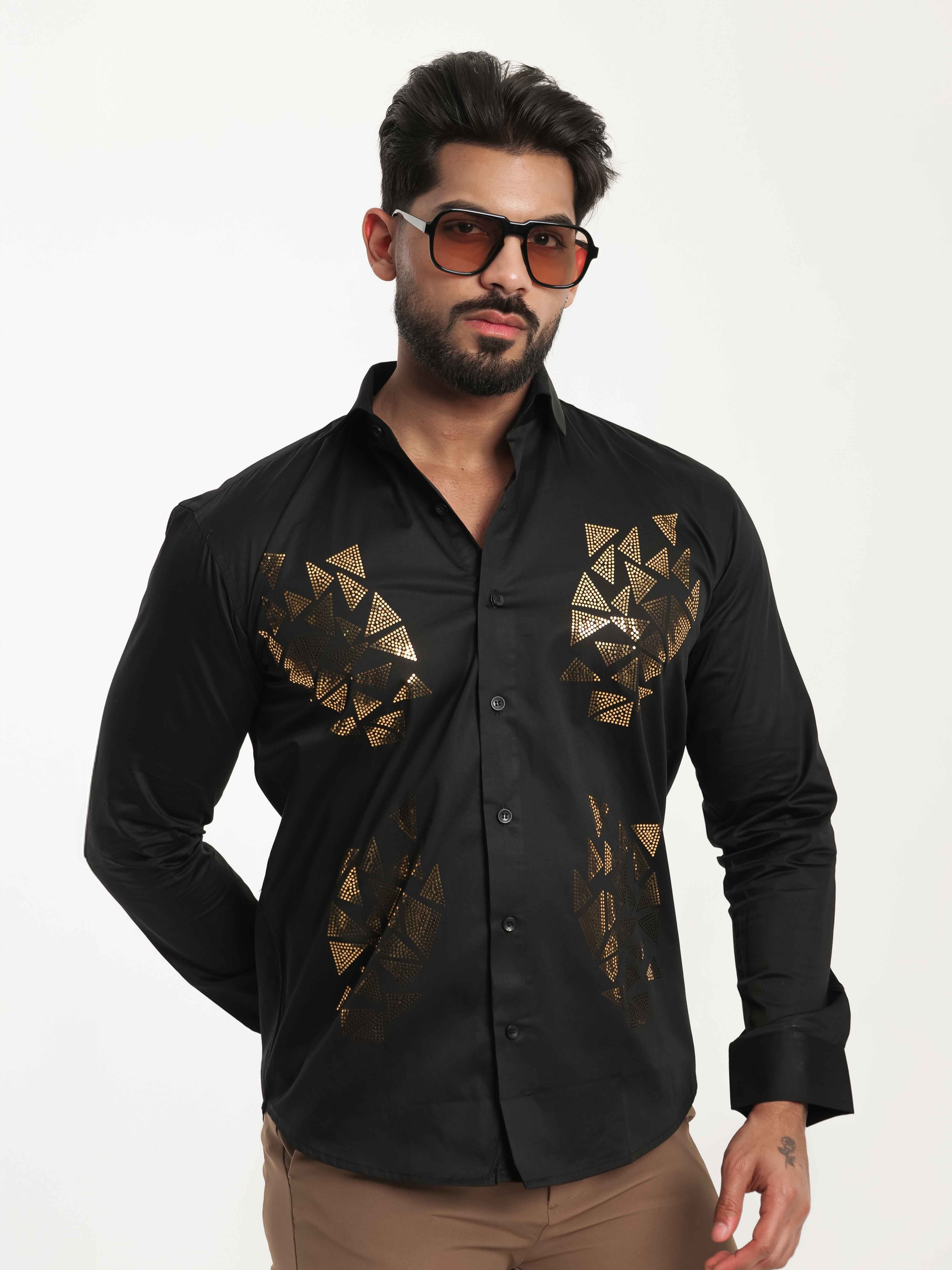 BLACK SEQUENCE DESIGNER SHIRT FOR MEN'S