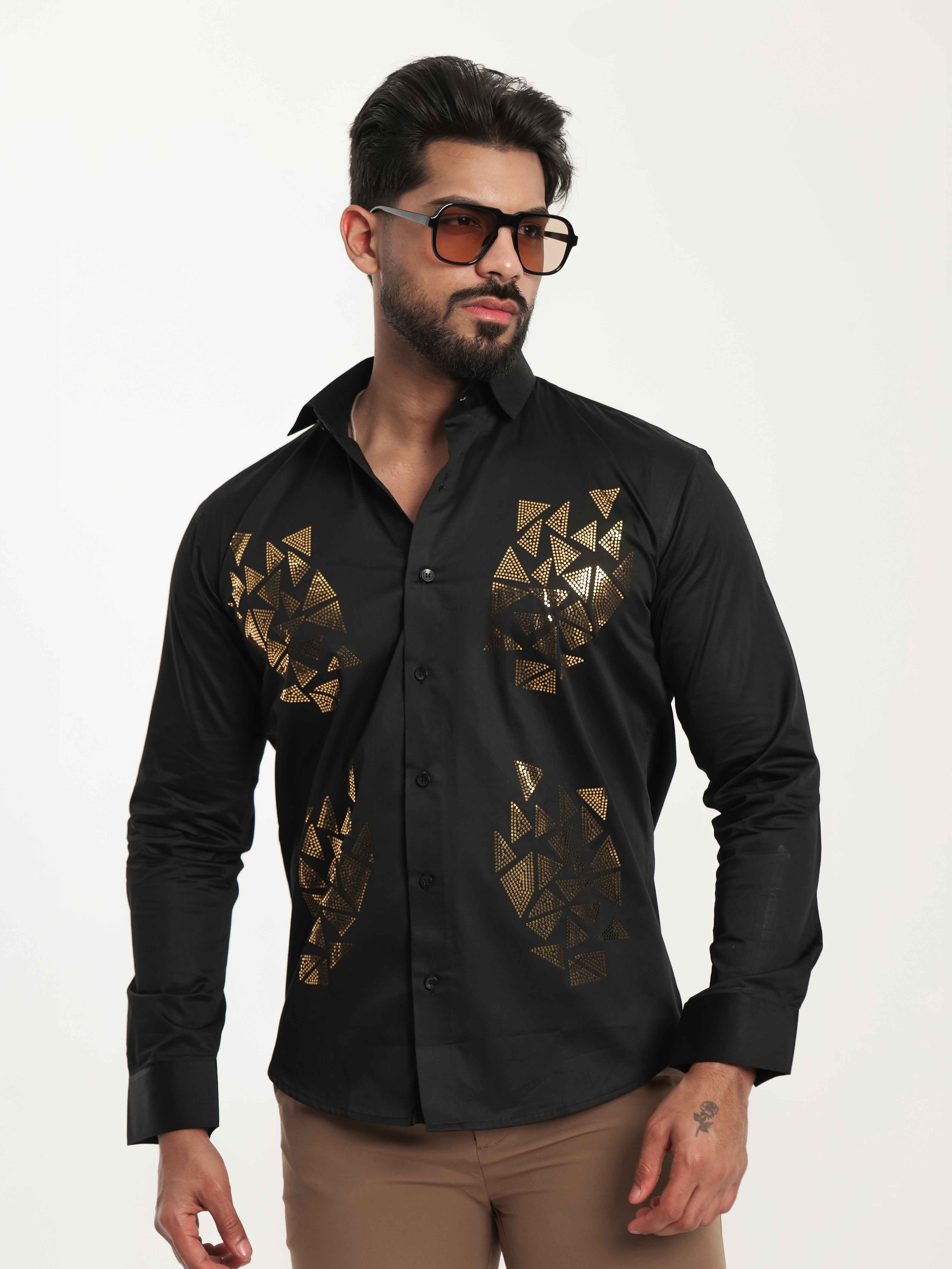 BLACK SEQUENCE DESIGNER SHIRT FOR MEN'S