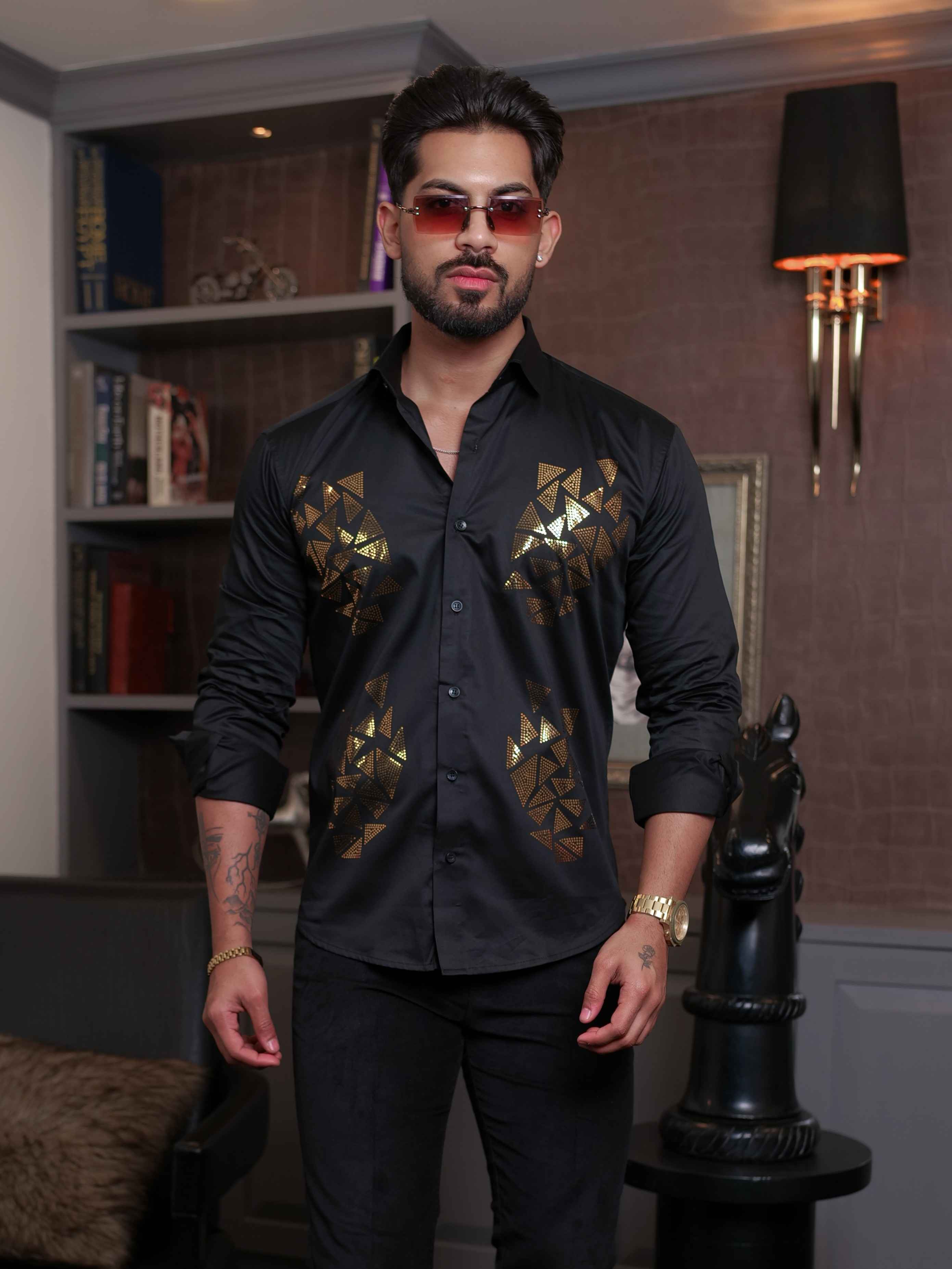 BLACK SEQUENCE DESIGNER SHIRT FOR MEN'S