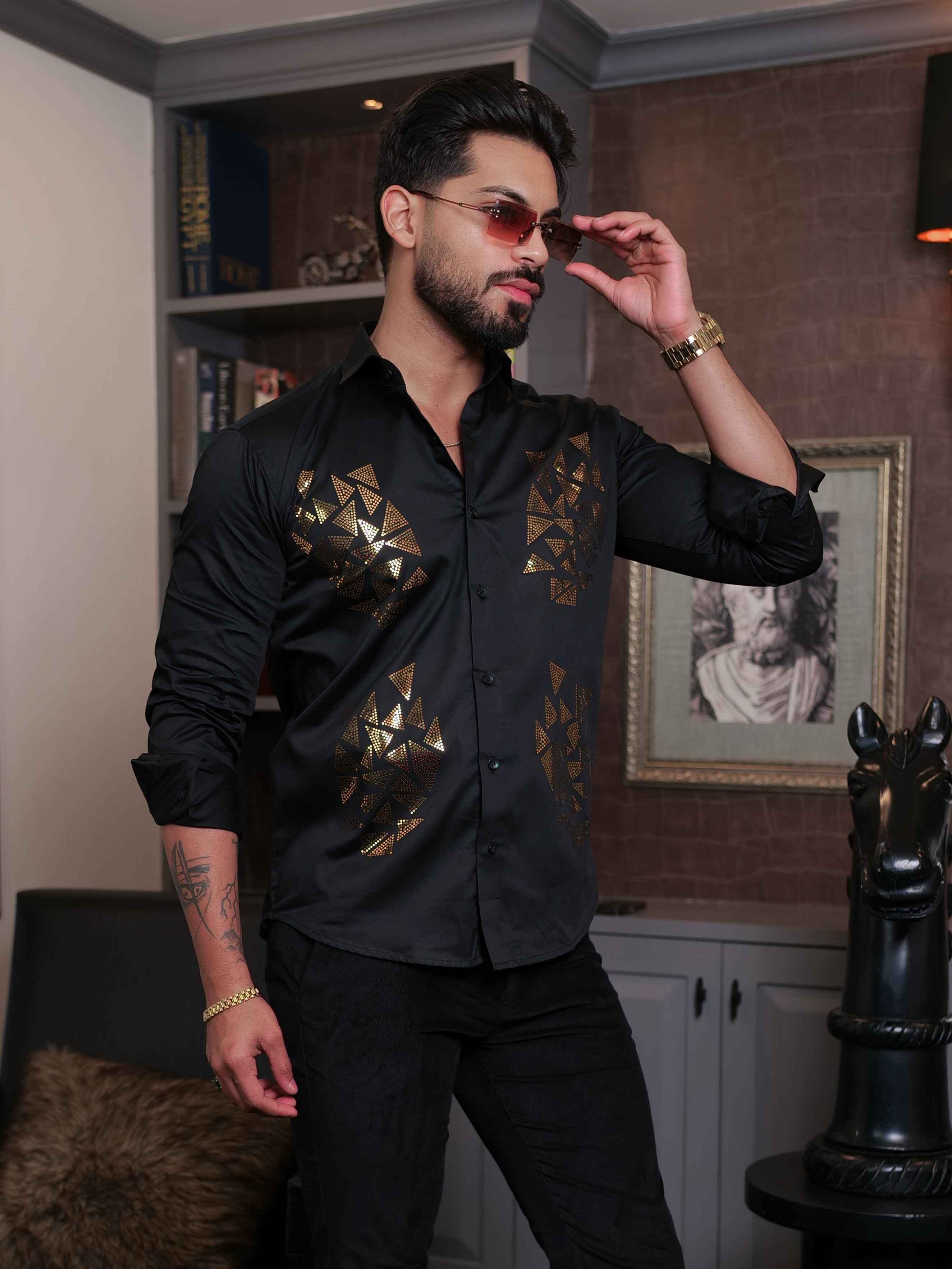 BLACK SEQUENCE DESIGNER SHIRT FOR MEN'S