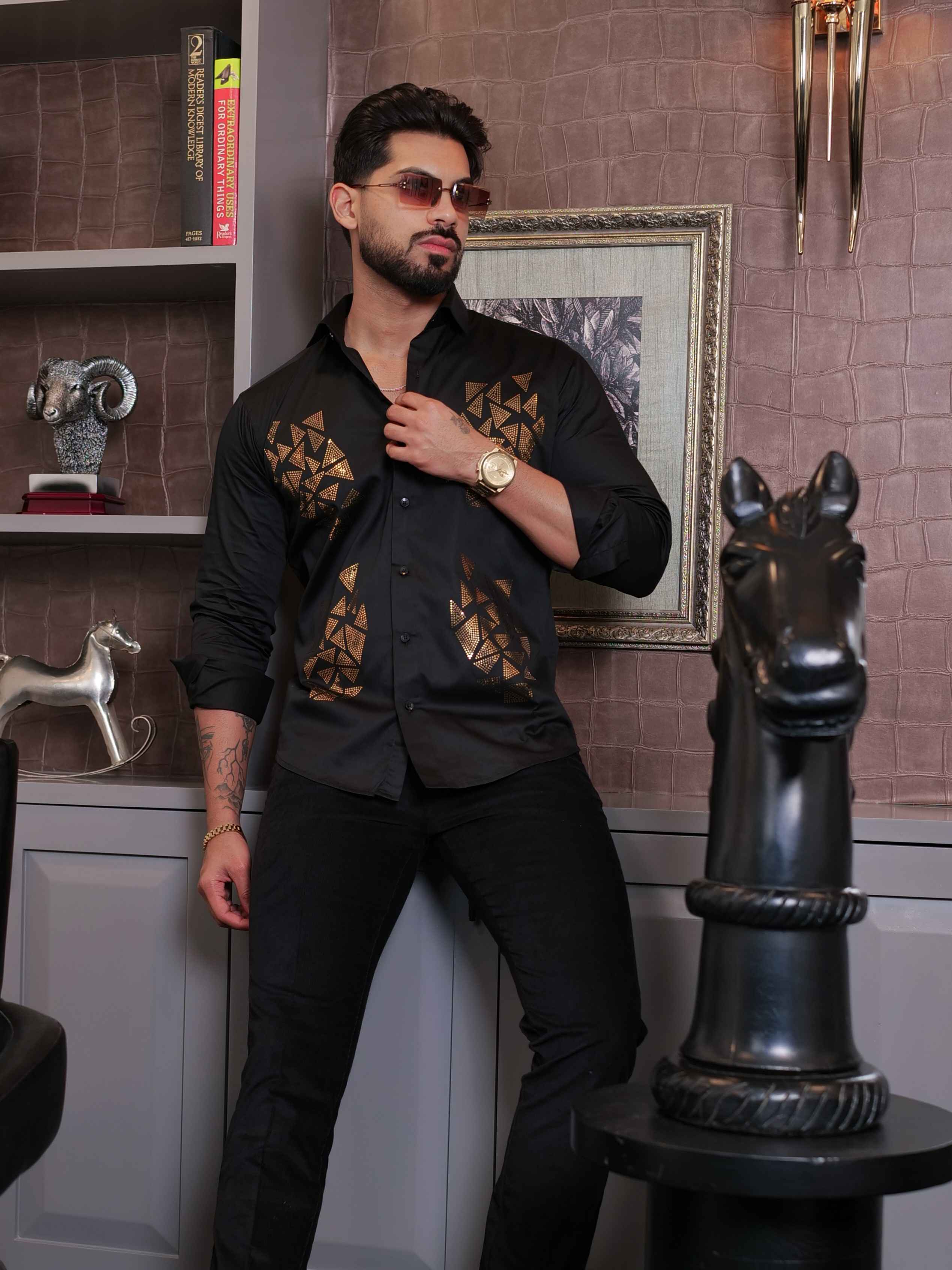 BLACK SEQUENCE DESIGNER SHIRT FOR MEN'S