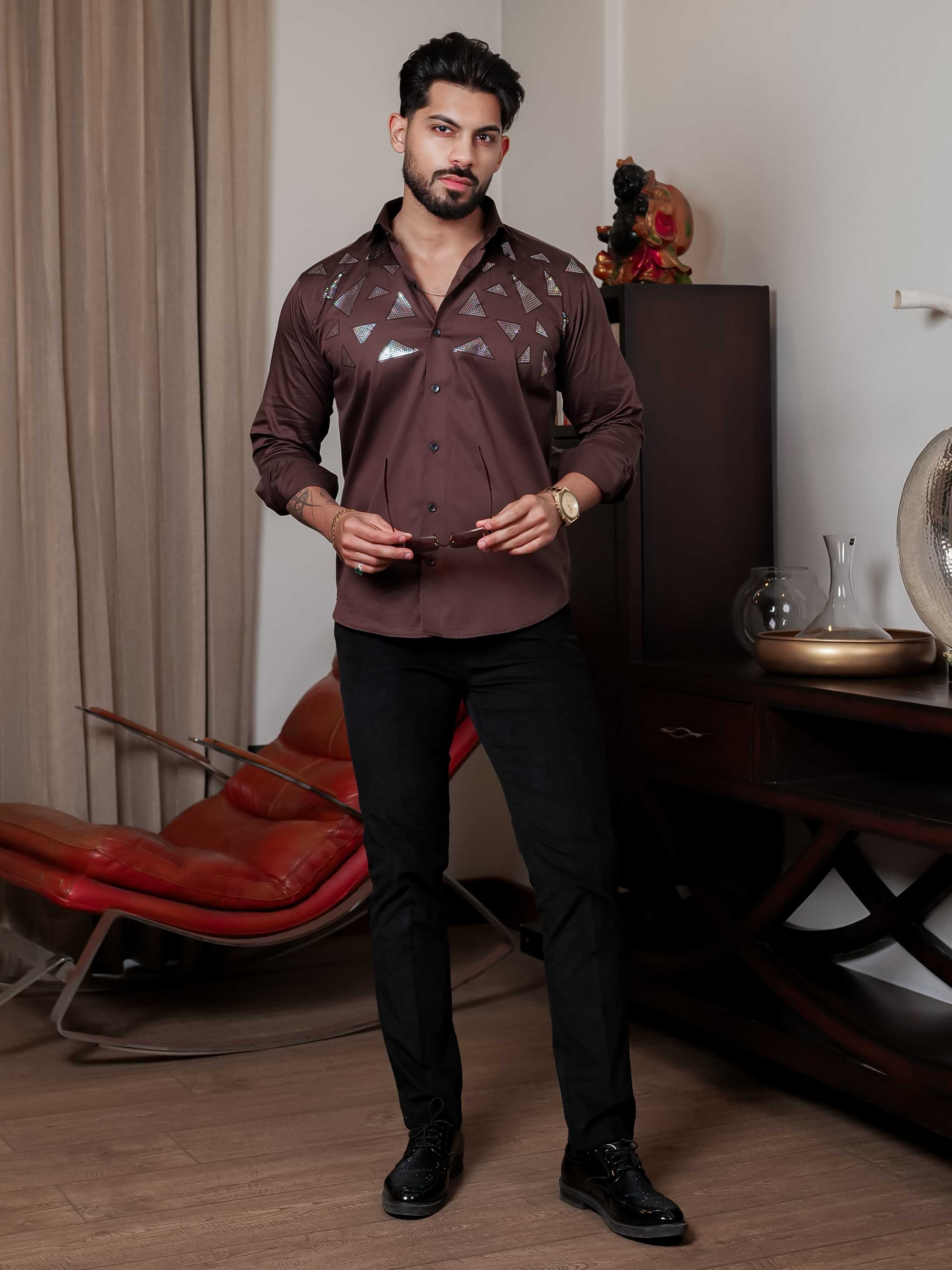 BROWN SEQUENCE DESIGNER SHIRT FOR MEN'S