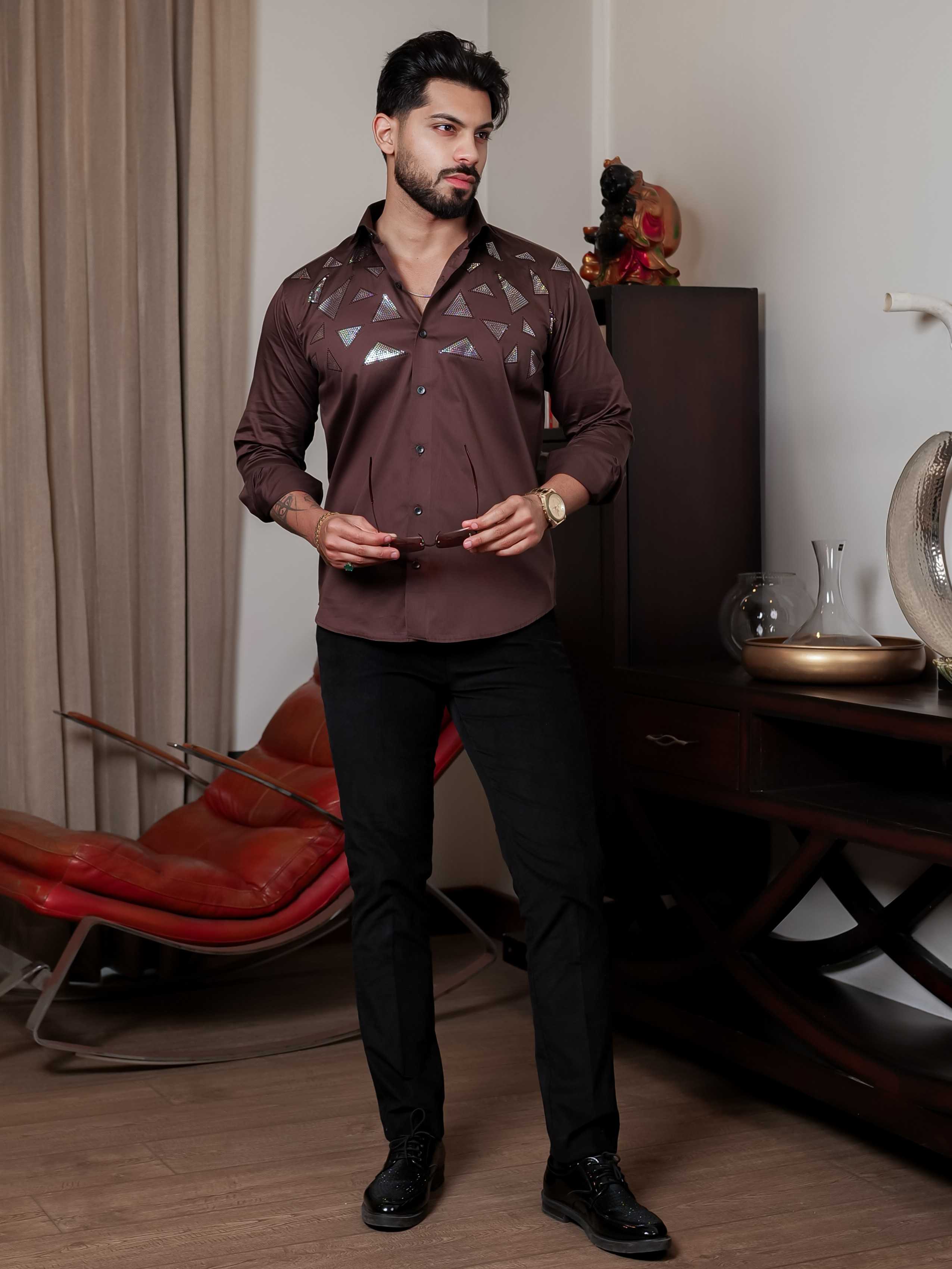 BROWN SEQUENCE DESIGNER SHIRT FOR MEN'S