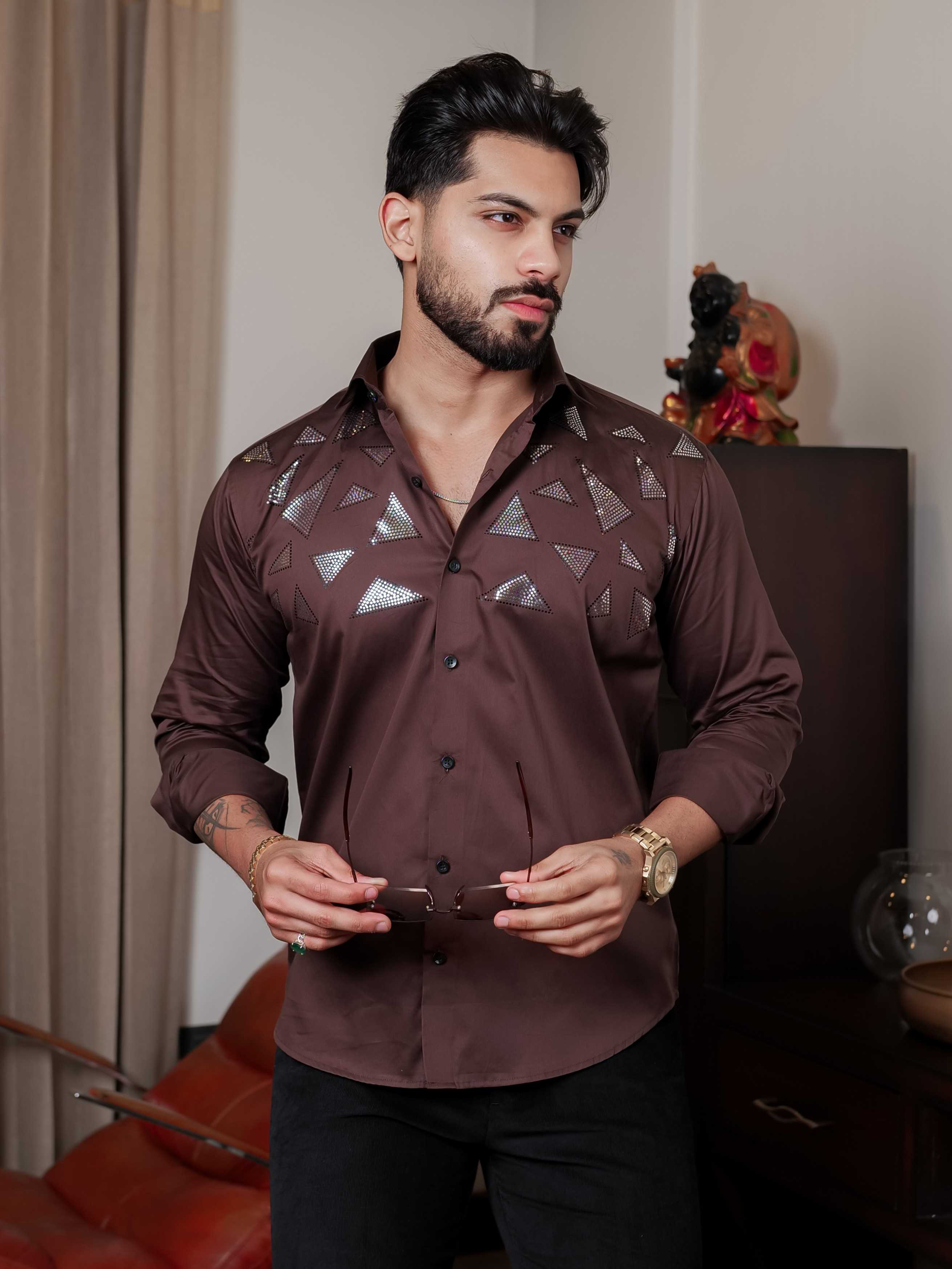 BROWN SEQUENCE DESIGNER SHIRT FOR MEN'S