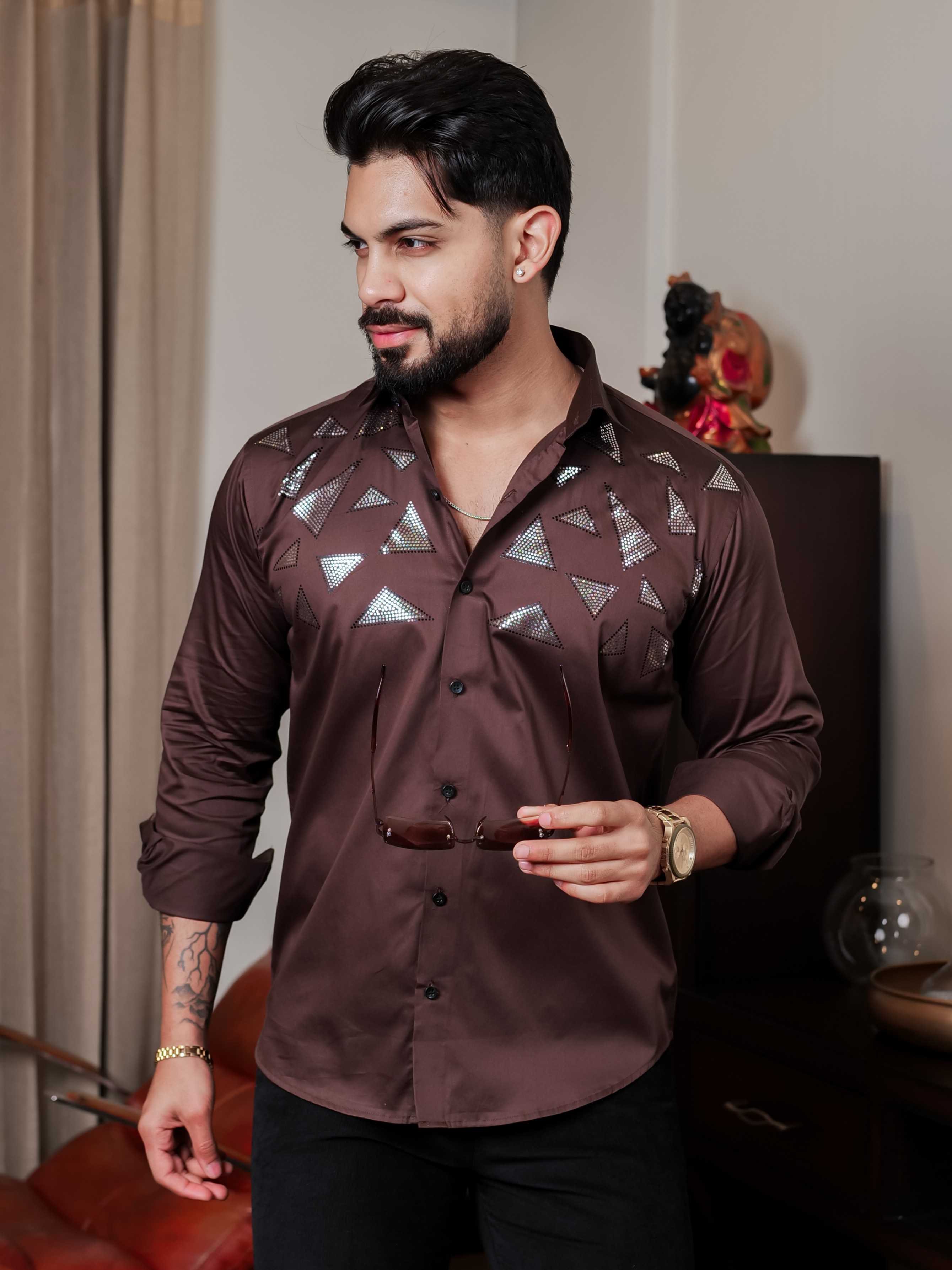 BROWN SEQUENCE DESIGNER SHIRT FOR MEN'S