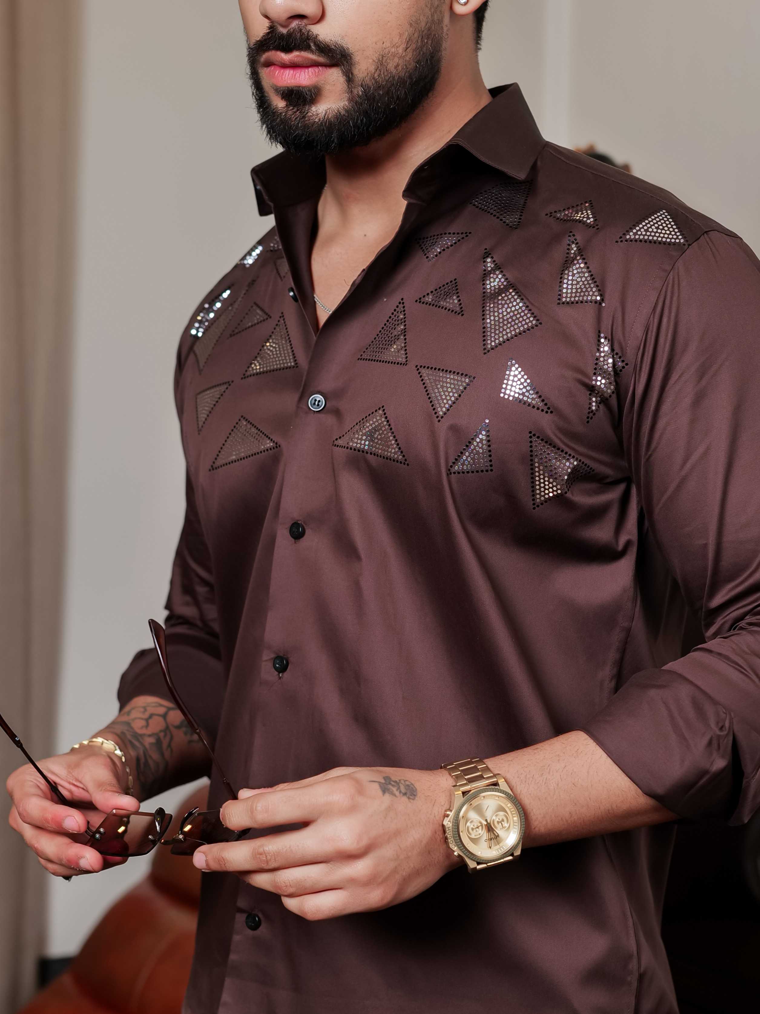 BROWN SEQUENCE DESIGNER SHIRT FOR MEN'S