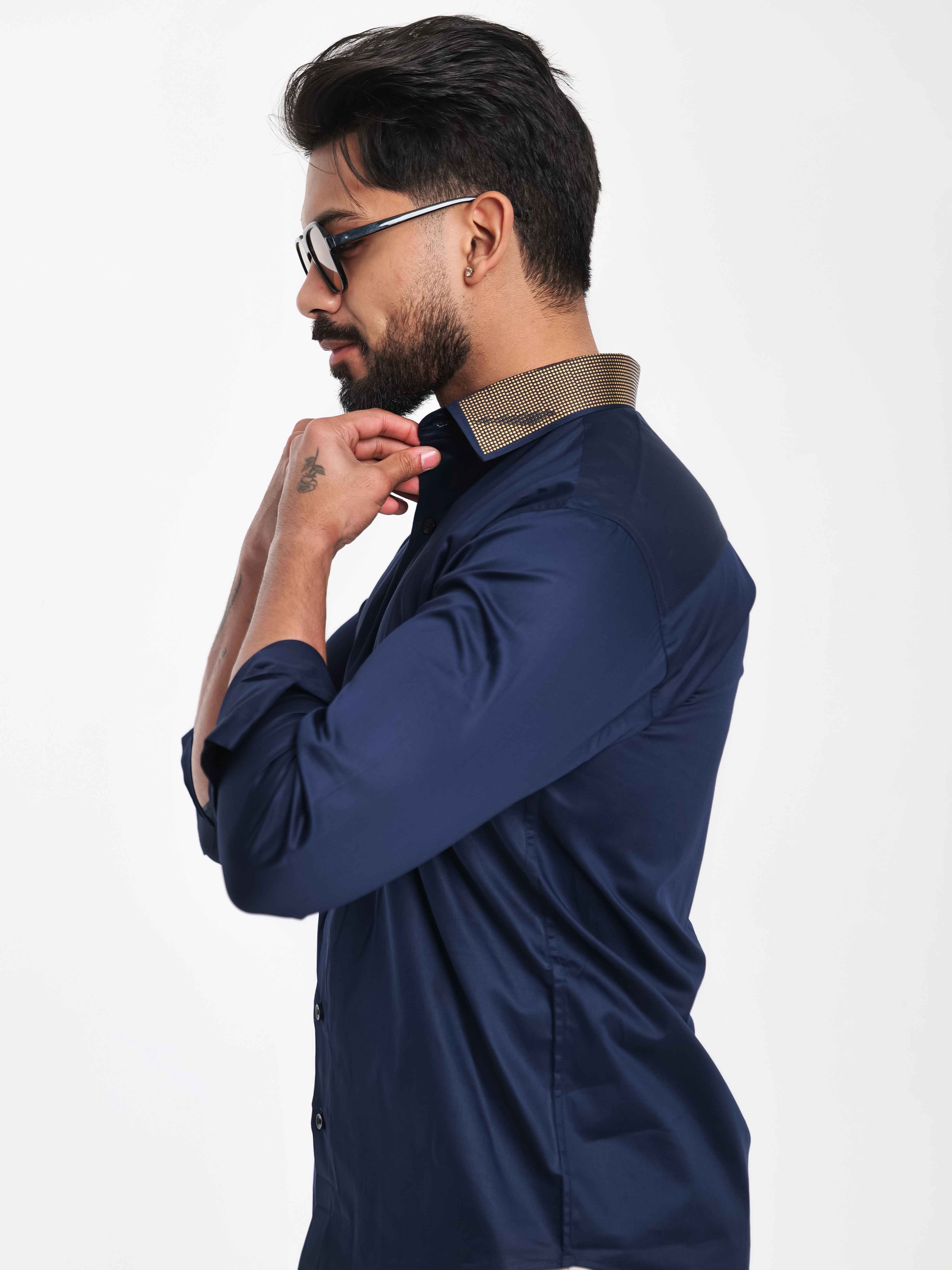NAVY COLLAR SEQUENCE DESIGNER SHIRT FOR MEN'S