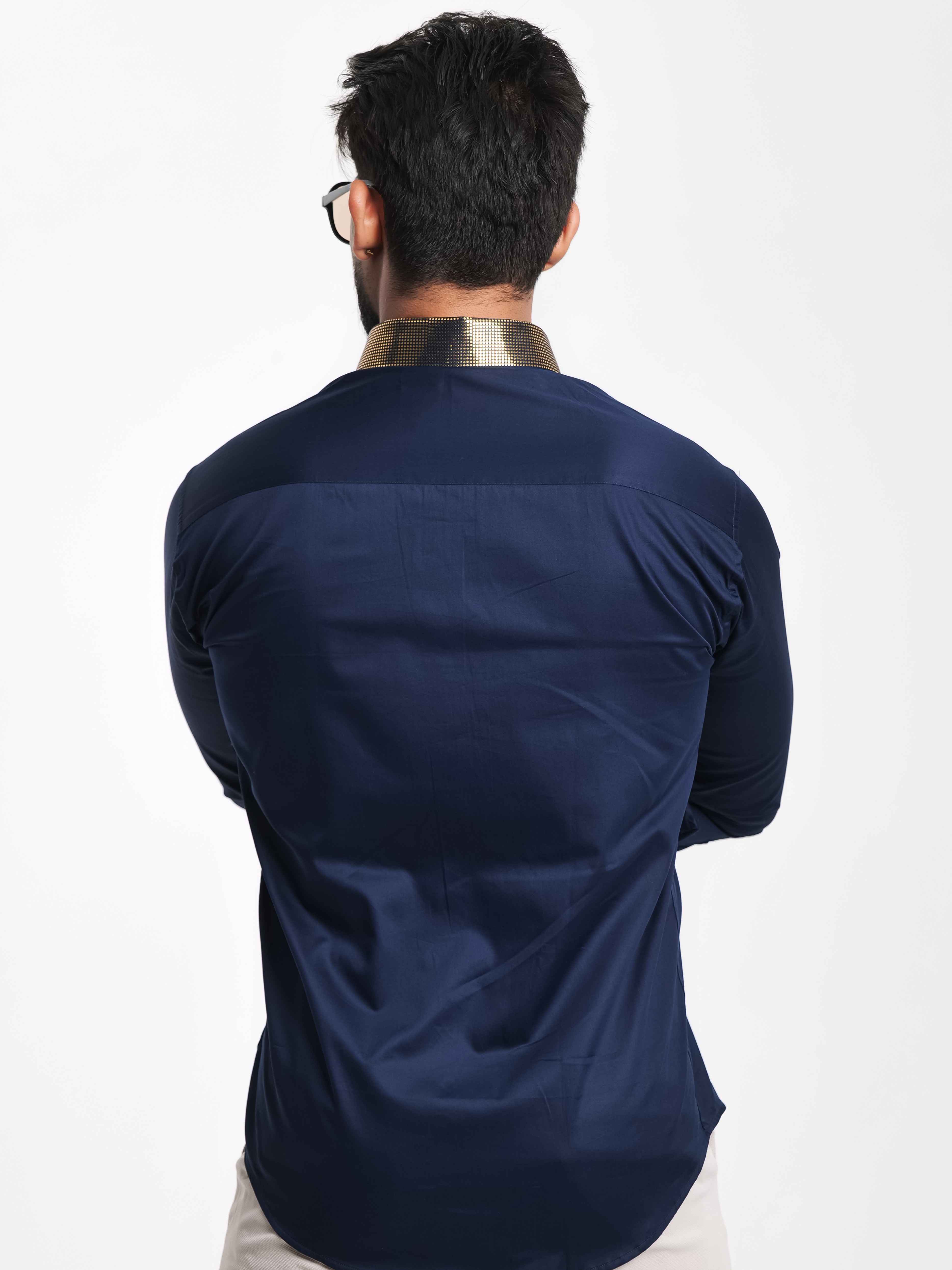 NAVY COLLAR SEQUENCE DESIGNER SHIRT FOR MEN'S