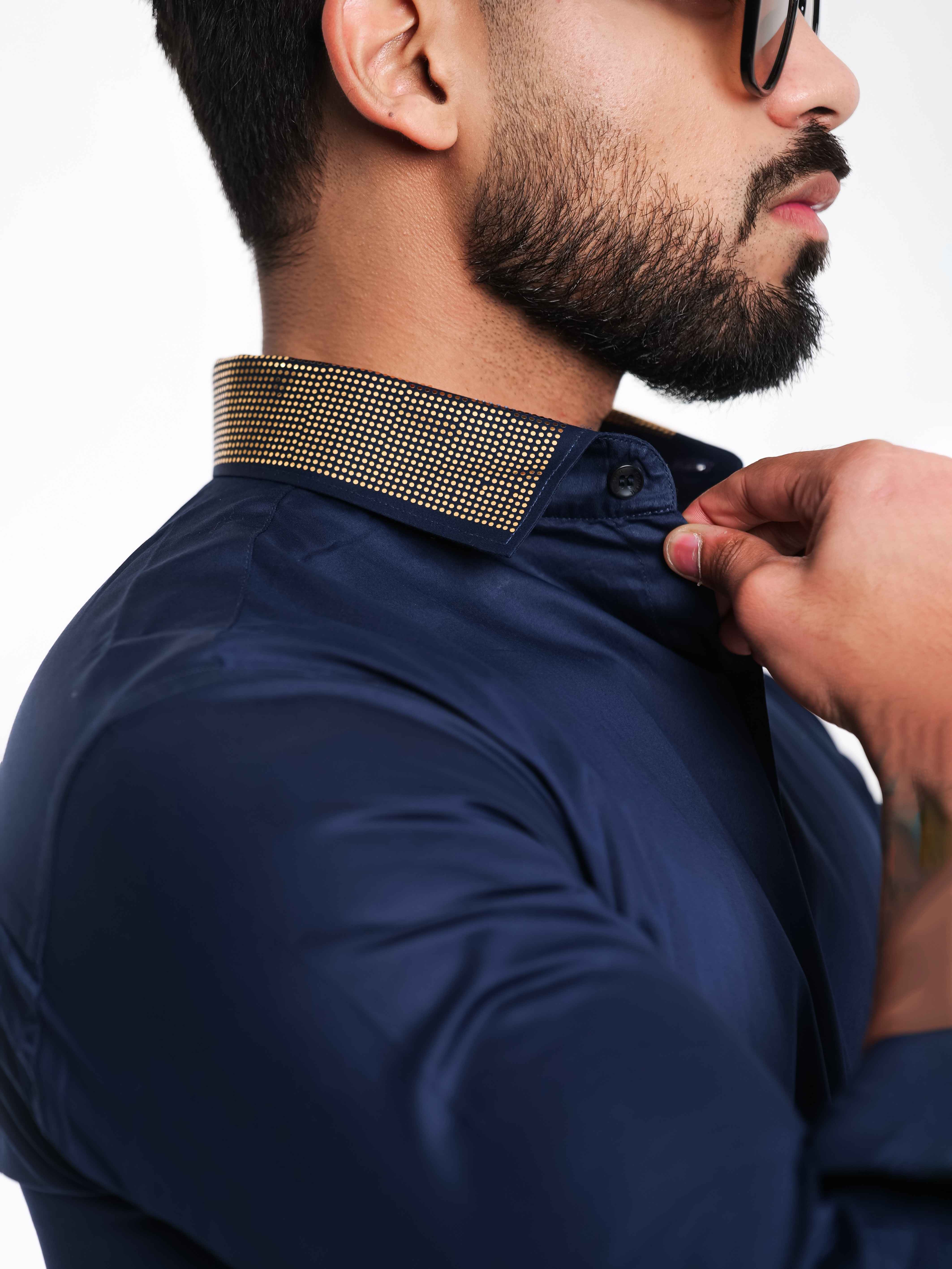 NAVY COLLAR SEQUENCE DESIGNER SHIRT FOR MEN'S